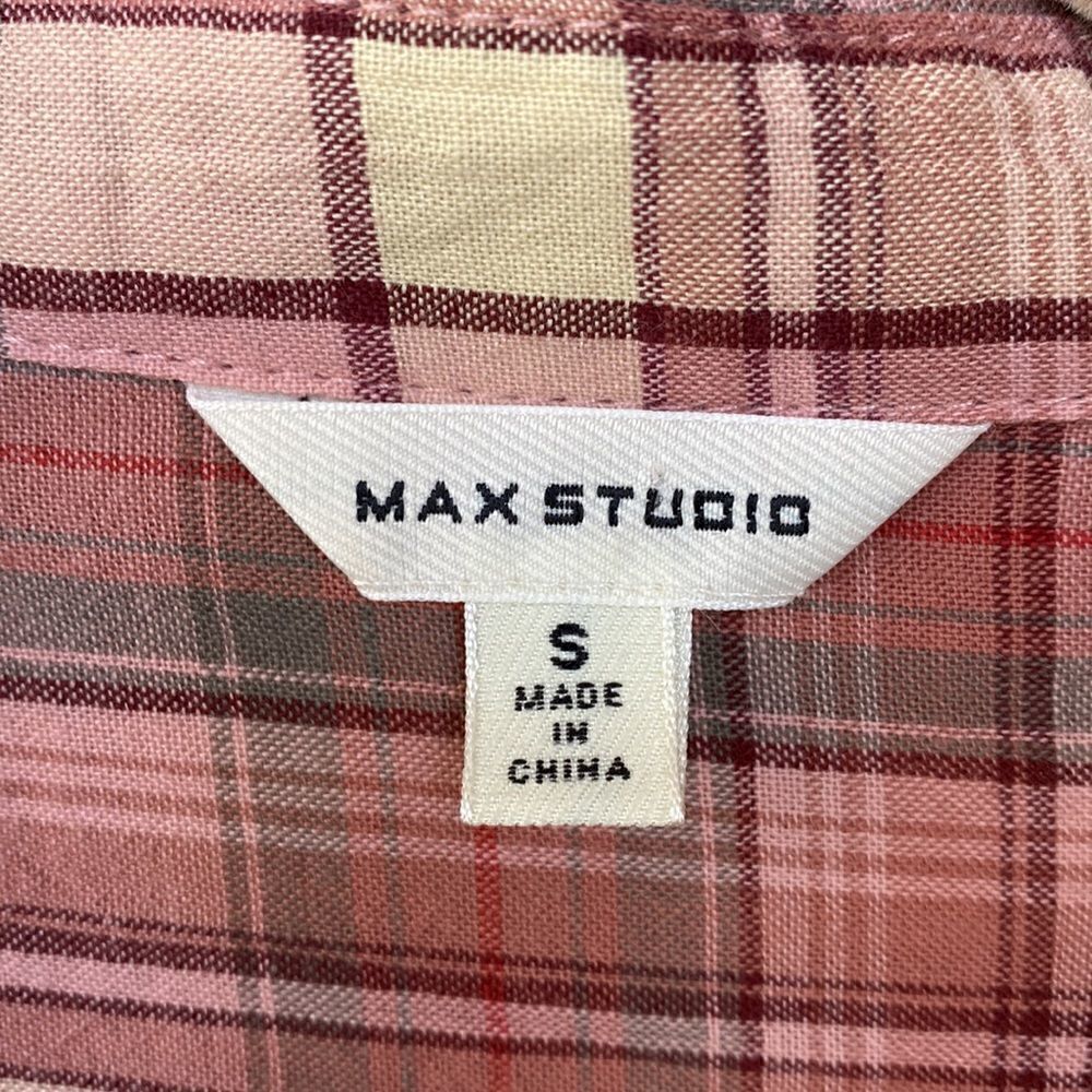 Pretty Plaid Popover Cotton Button Front Top By Max Studio - Picture 5 of 6